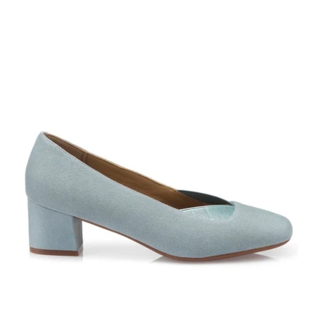 Hotter Katya Blue Suede Square Toe Block Heels Size 11